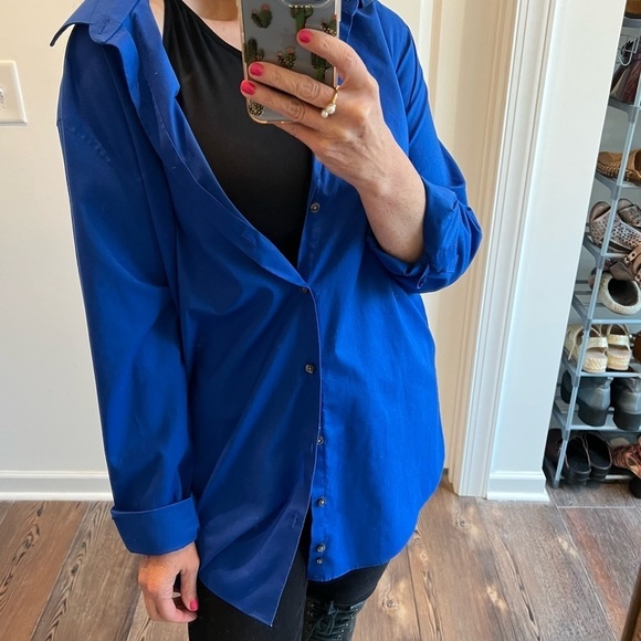 Royal sapphire cobalt blue oversized classic  boyfriend button up down shirt - Picture 5 of 12